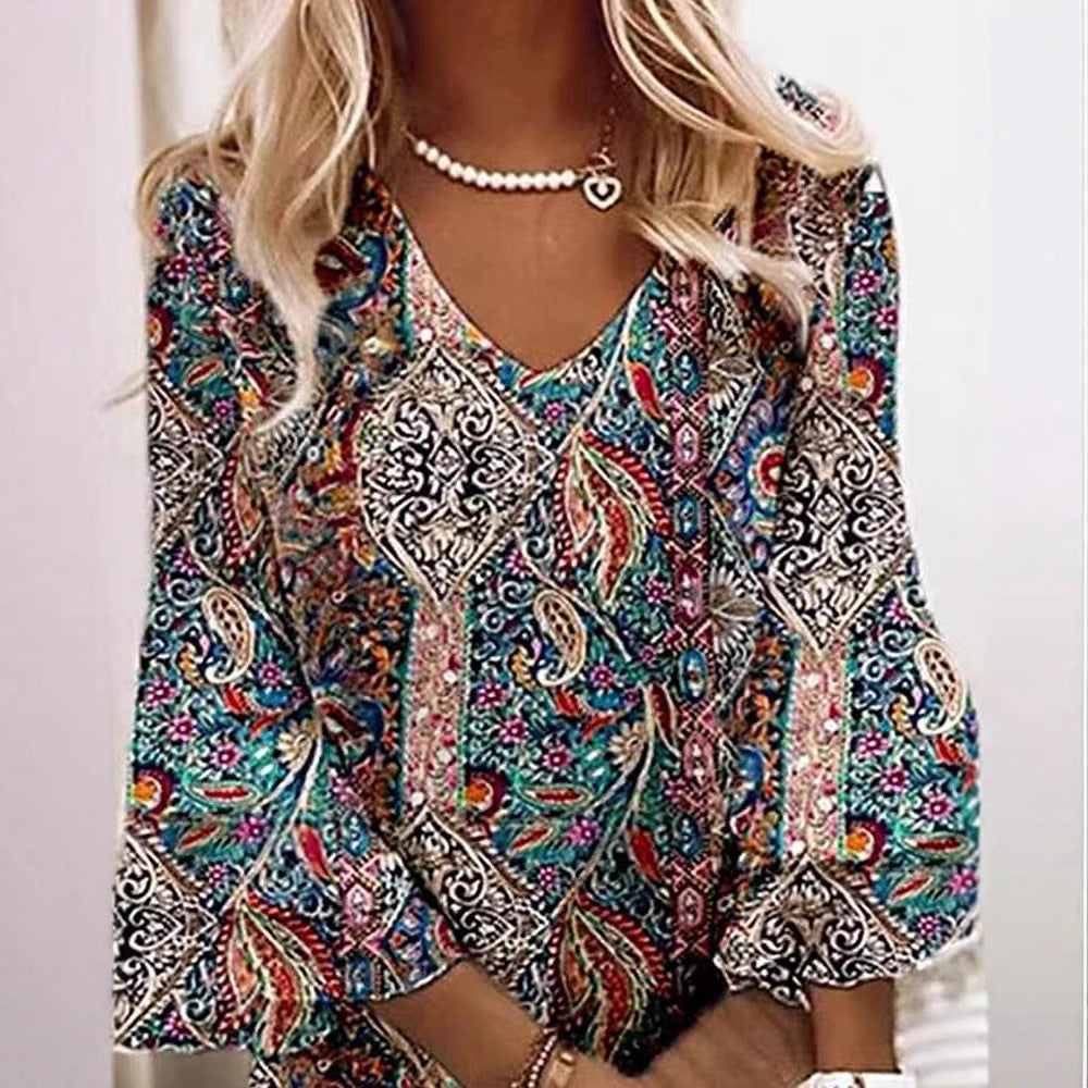Damen nan Boho-Tunika-Minikleid mit V-Ausschnitt und Glockenärmeln Echo Archiv