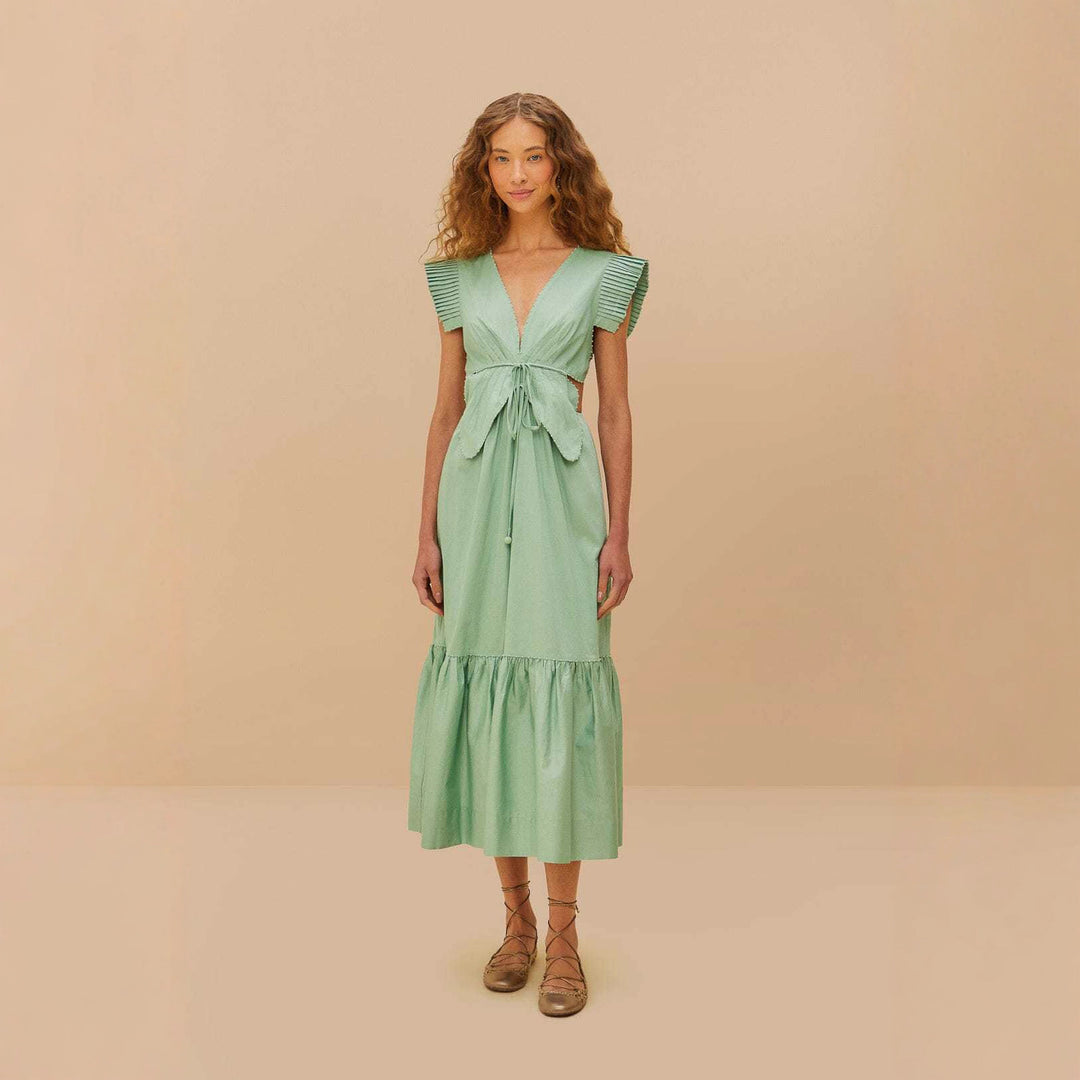 Damen Maxikleid mit hoch geschnittenen Rüschenärmeln und verstellbarem Taillenbund Echo Archiv