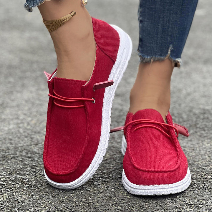 Damen nan lässige Slip-On Sneaker-Halbschuhe mit geripptem Textilobermaterial und elastischer Schnürung Echo Archiv
