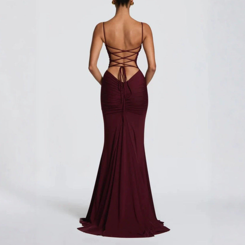 Damen Elegantes Tailliertes Maxikleid mit Raffungen Echoarchiv