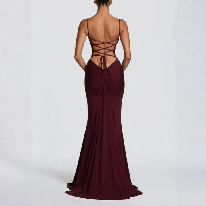 Damen Elegantes Tailliertes Maxikleid mit Raffungen Echoarchiv