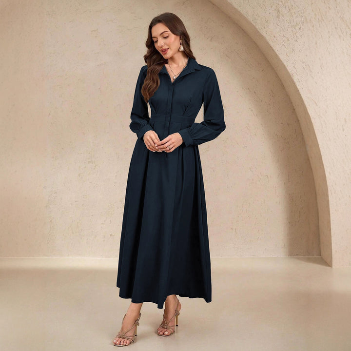 Damen nan langes Hemdblusenkleid mit Taillengürtel, verdeckter Knopfleiste und ballonärmeln Echo Archiv