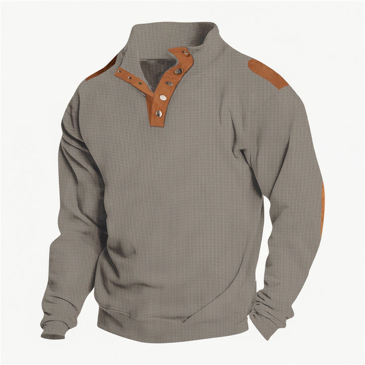 Herren lässiger Pullover mit modischer Knopfleiste und verstärkten Schultern Echoarchiv