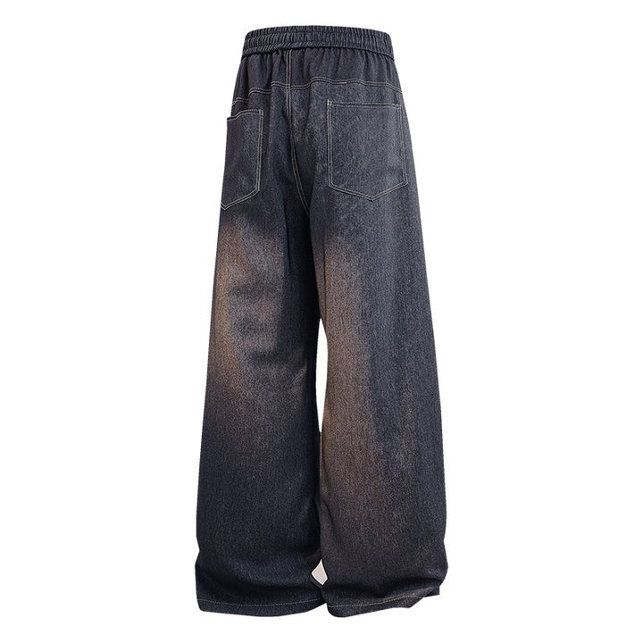 Damen Weite Denim-Hose mit elastischem Bund, Tunnelzug und vertikalen Ziernähten Echoarchiv