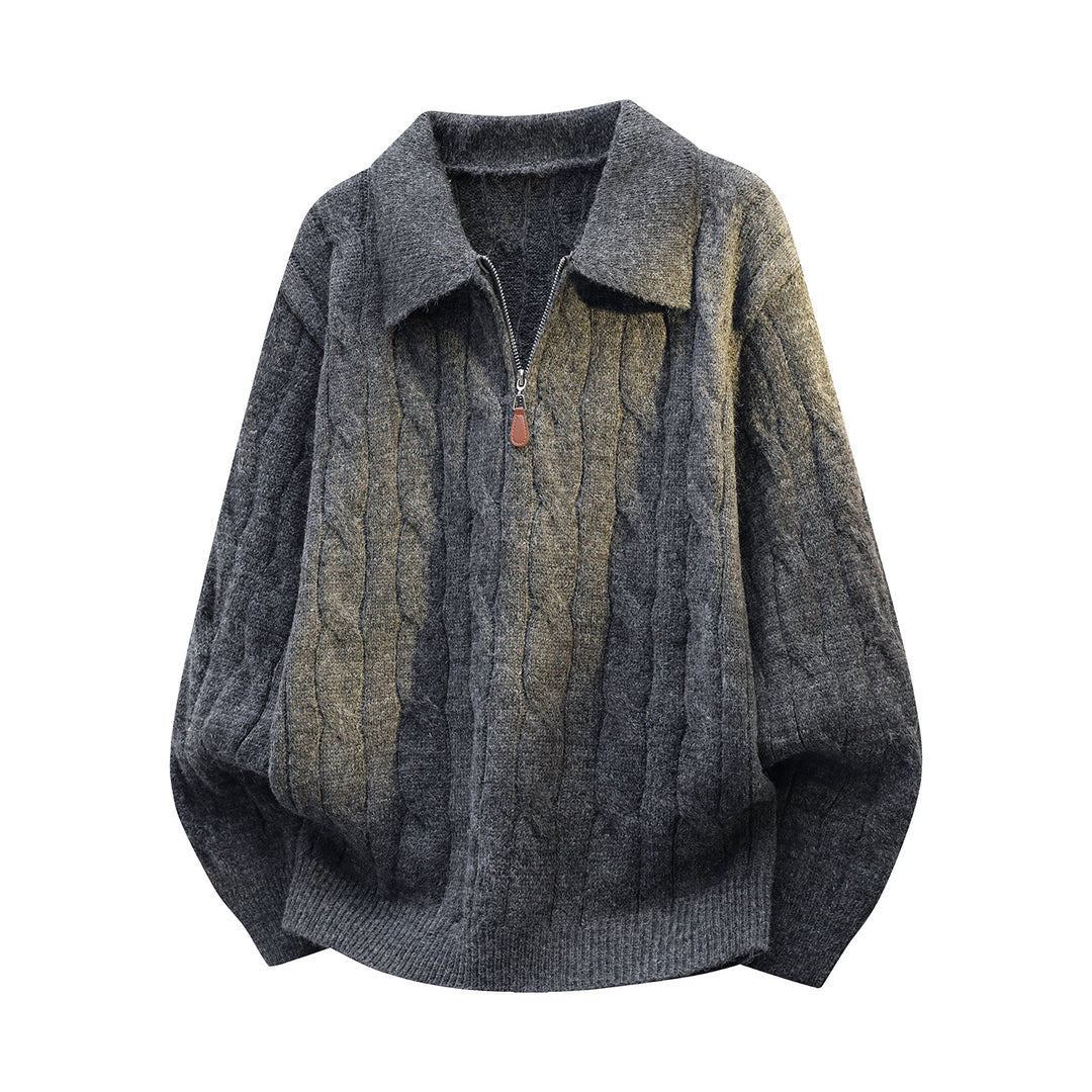Unisex Oversize-Zopfmuster-Pullover mit Halbreißverschluss und Hemdkragen Echoarchiv