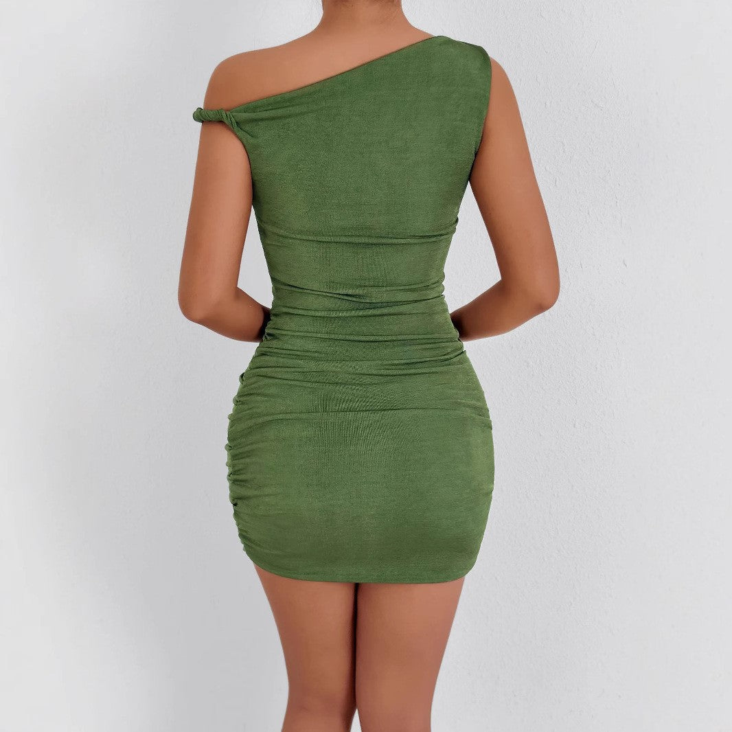 Damen gerafftes Minikleid mit asymmetrischem Ausschnitt und figurbetontem Schnitt Echo Archiv