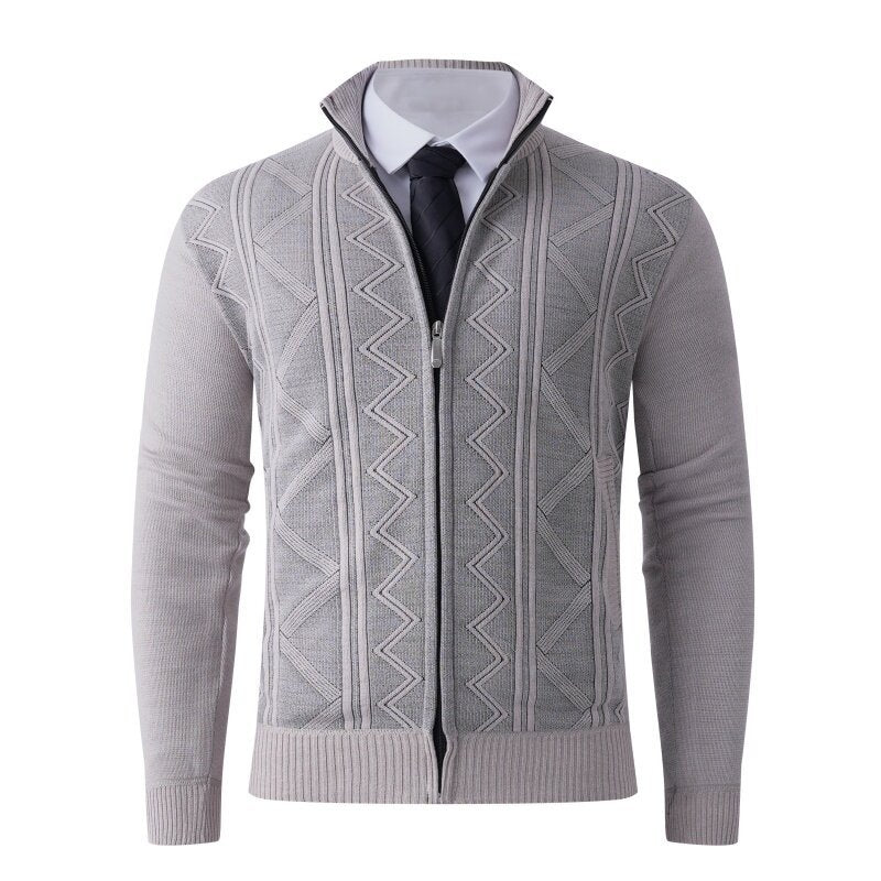 Herren Strick-Zipjacke mit Stehkragen und dezentem Rautenmuster Echo Archiv