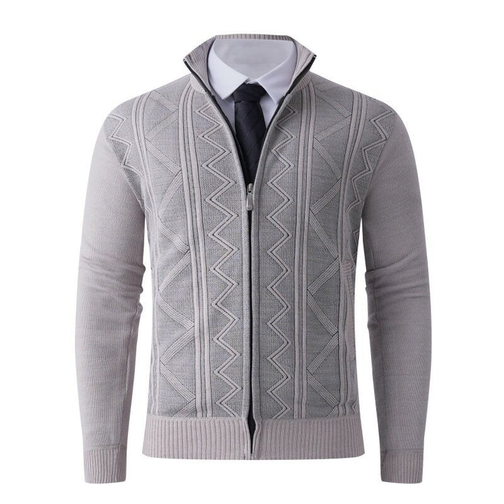Herren Strick-Zipjacke mit Stehkragen und dezentem Rautenmuster Echo Archiv