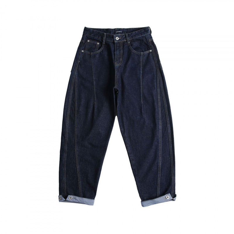 Damen Cropped Baggy-Jeans mit hoher Taille, Bundfalten und Krempelbund Echo Archiv