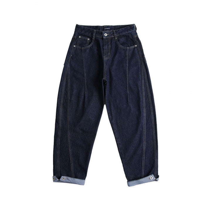 Damen Cropped Baggy-Jeans mit hoher Taille, Bundfalten und Krempelbund Echo Archiv