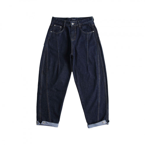 Damen Cropped Baggy-Jeans mit hoher Taille, Bundfalten und Krempelbund Echo Archiv