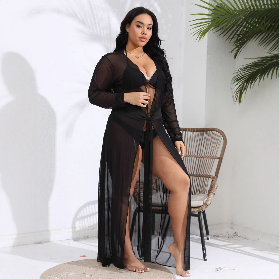 Damen transparenter Strandüberwurf mit verspieltem Taillengürtel Echo Archiv