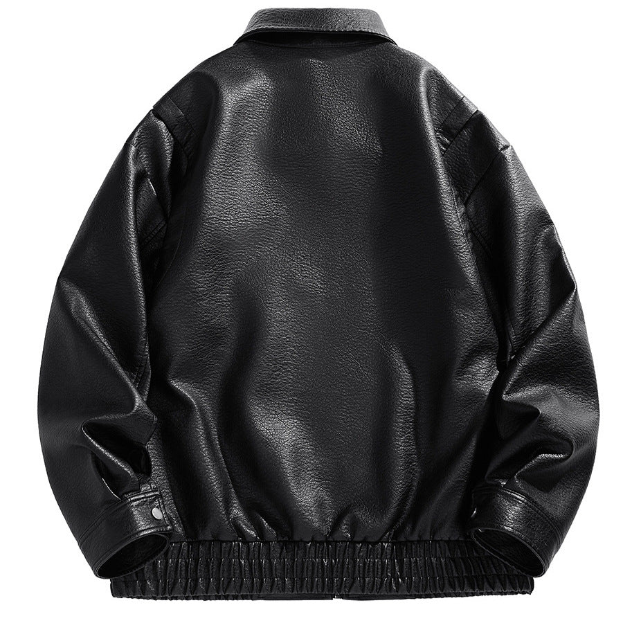 Herren kurz geschnittene Lederjacke mit elastischem Bund und Taschen Echoarchiv