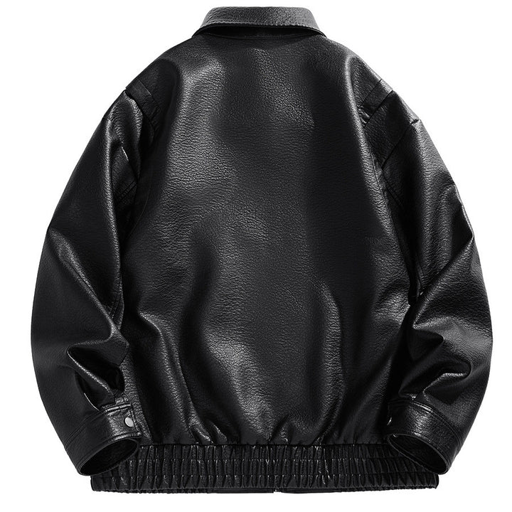 Herren kurz geschnittene Lederjacke mit elastischem Bund und Taschen Echoarchiv