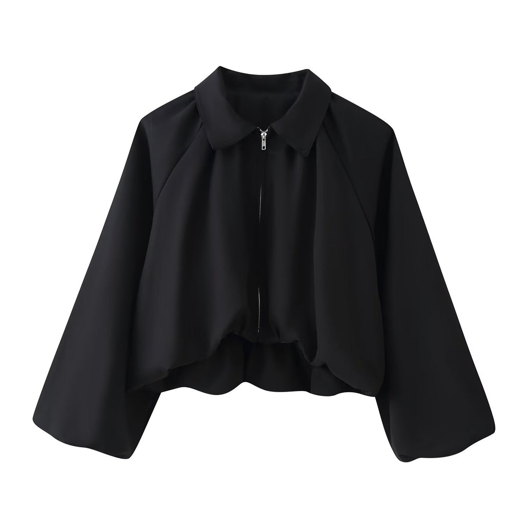 Damen Kurze Cropped‑Jacke mit Raglanärmeln, Reißverschluss und gerafftem Saum Echo Archiv