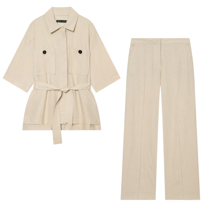 Damen Kurzjacke aus Leinen mit Taillengürtel und aufgesetzten Fronttaschen Echo Archiv