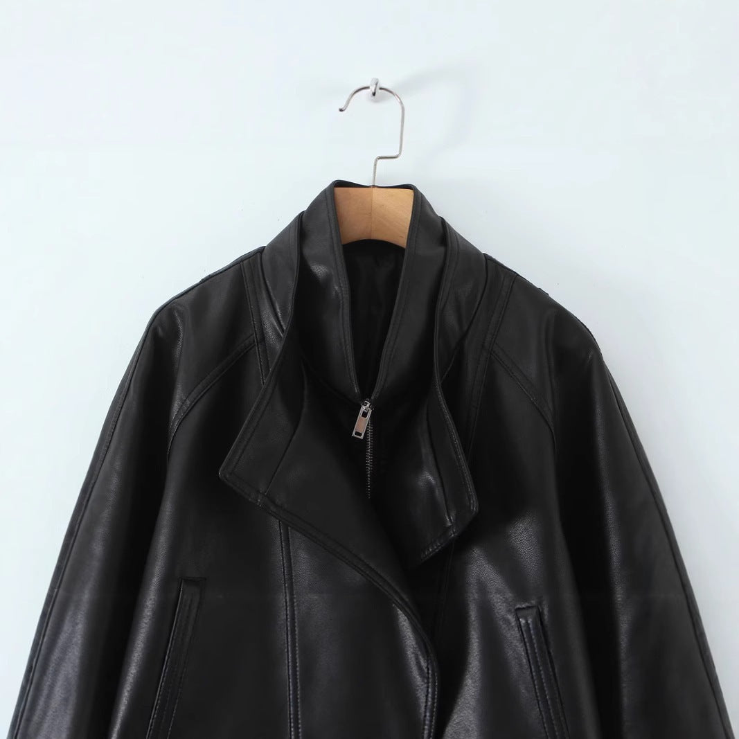 Damen Oversized Kunstlederjacke mit hohem Stehkragen und doppelreihiger Knopfleiste Echo Archiv