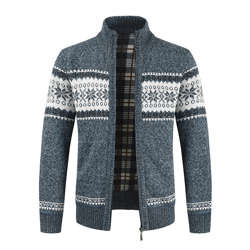 Herren Strickjacke mit modernem Norweger-Muster und hohem Kragen Echoarchiv