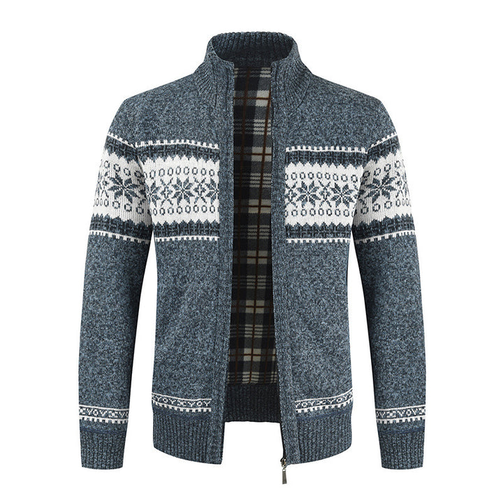 Herren Strickjacke mit modernem Norweger-Muster und hohem Kragen Echoarchiv