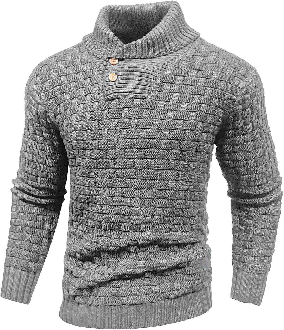 Herren Grobgestrickter Pullover mit hohem Rollkragen, Knopfleiste und Körbchenstrick Echo Archiv