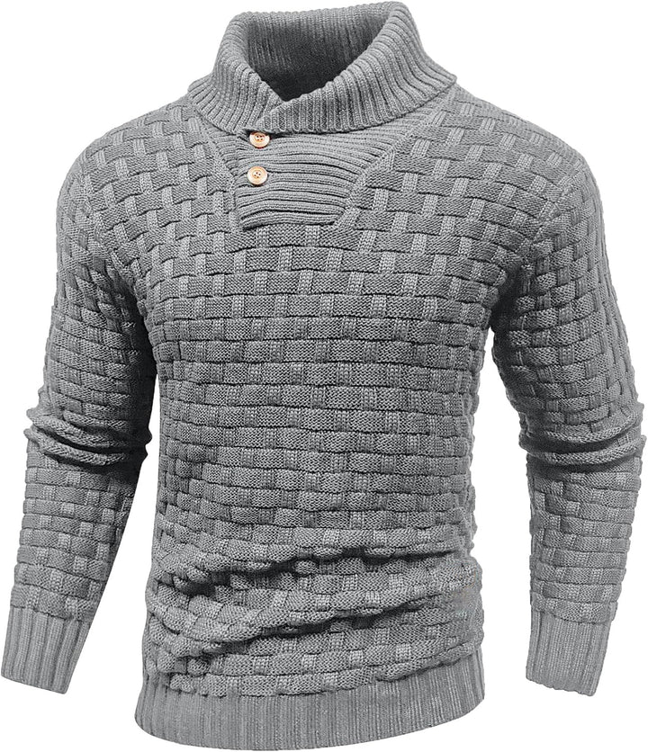 Herren Grobgestrickter Pullover mit hohem Rollkragen, Knopfleiste und Körbchenstrick Echo Archiv