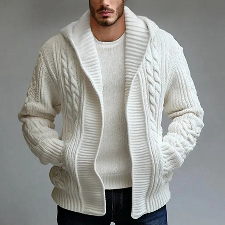 Herren Strickjacke mit großem Kragen und Zopfmuster Echoarchiv