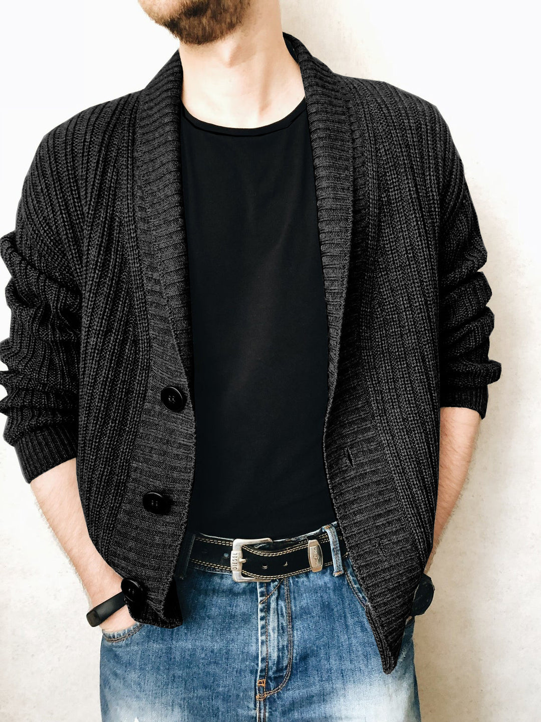 Herren Strickcardigan mit Schalkragen und Knopfleiste Echo Archiv