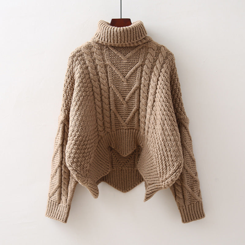 Damen Strukturiertes Cropped Zopfmuster-Chunky-Pullover mit hohem Rollkragen – Mavelle