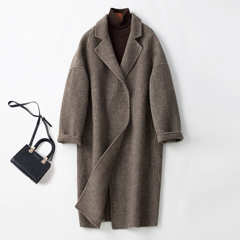 Damen Eleganter Wollmantel mit Abnehmbarer Kapuze Echoarchiv