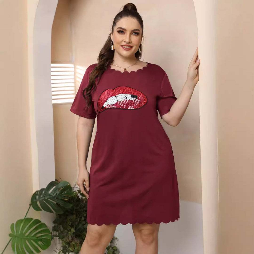 Damen lässiges Freizeitkleid mit verspieltem Lippen-Motiv Echo Archiv
