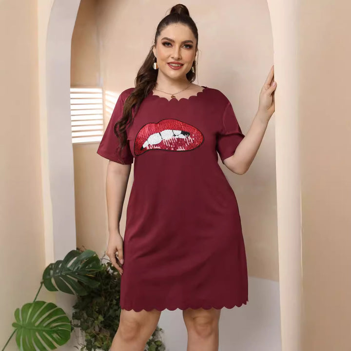 Damen lässiges Freizeitkleid mit verspieltem Lippen-Motiv Echo Archiv