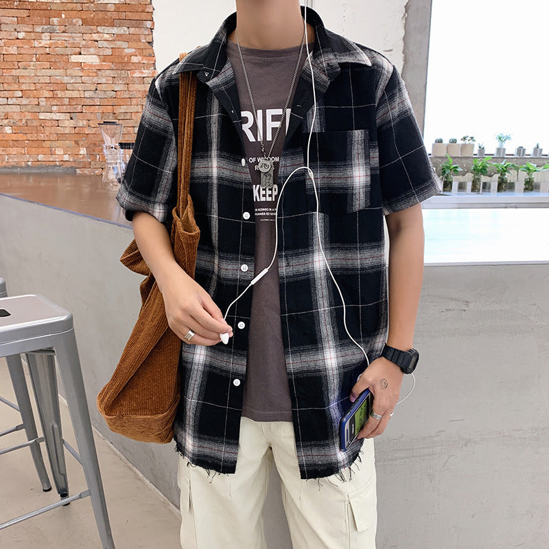 Herren Kurzärmeliges Karomusterhemd Echoarchiv