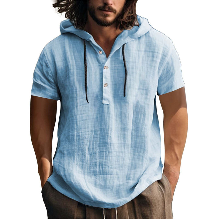 Herren lässiges Kurzarm-Hoodie mit Knopfleiste – Cavarno