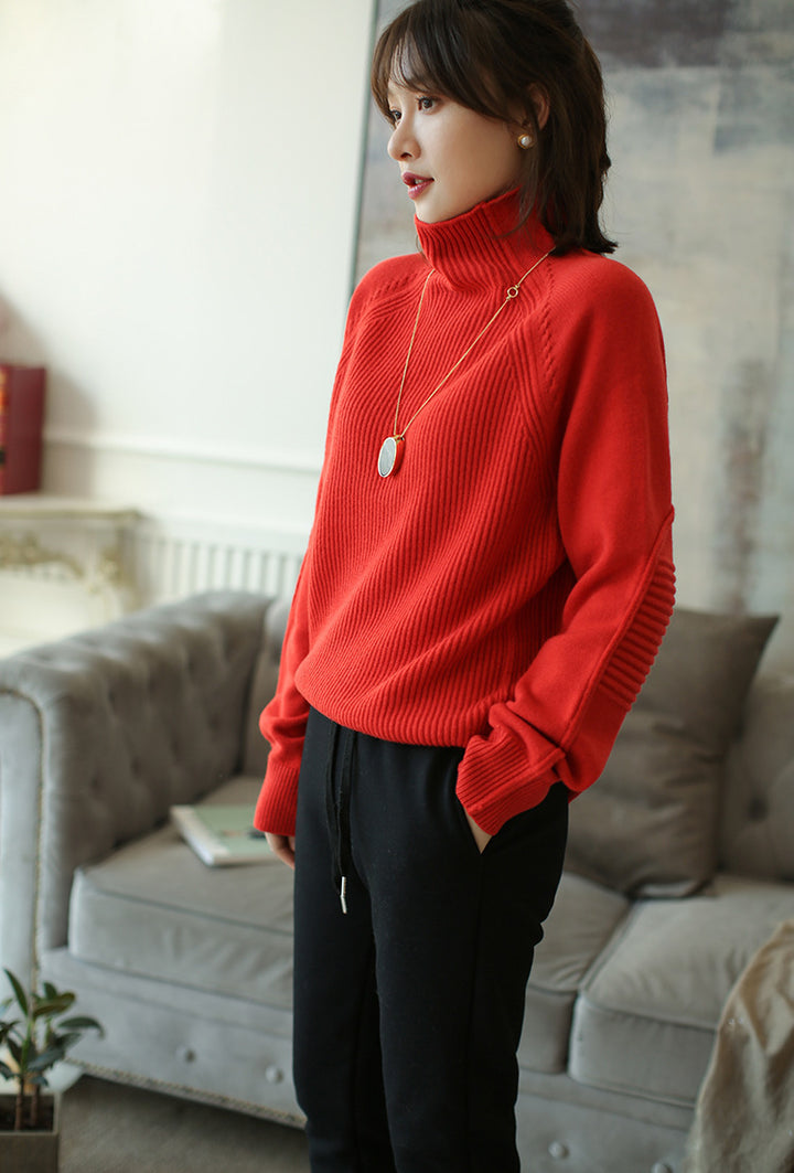 Damen Rollkragenpullover aus feinem Rippstrick mit Raglanärmeln und legerer Silhouette Echoarchiv