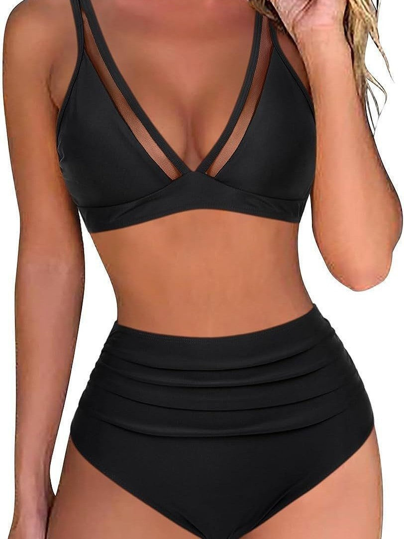 Damen Hoch tailliertes Bikini-Set mit Leopardenmuster und transparenten Einsätzen Echo Archiv