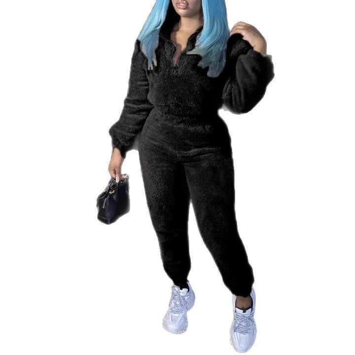 Damen nan kuscheliges Teddy-Lounge-Set mit Halbzip und Highwaist-Jogger Echo Archiv
