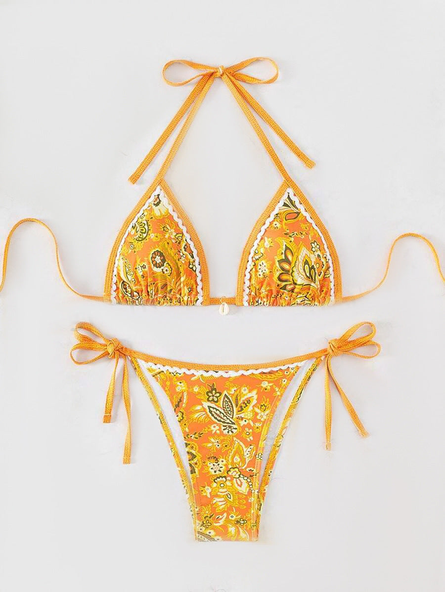 Damen Triangel-Bikini-Set mit verstellbaren Bindebändern und floralem Design Echo Archiv