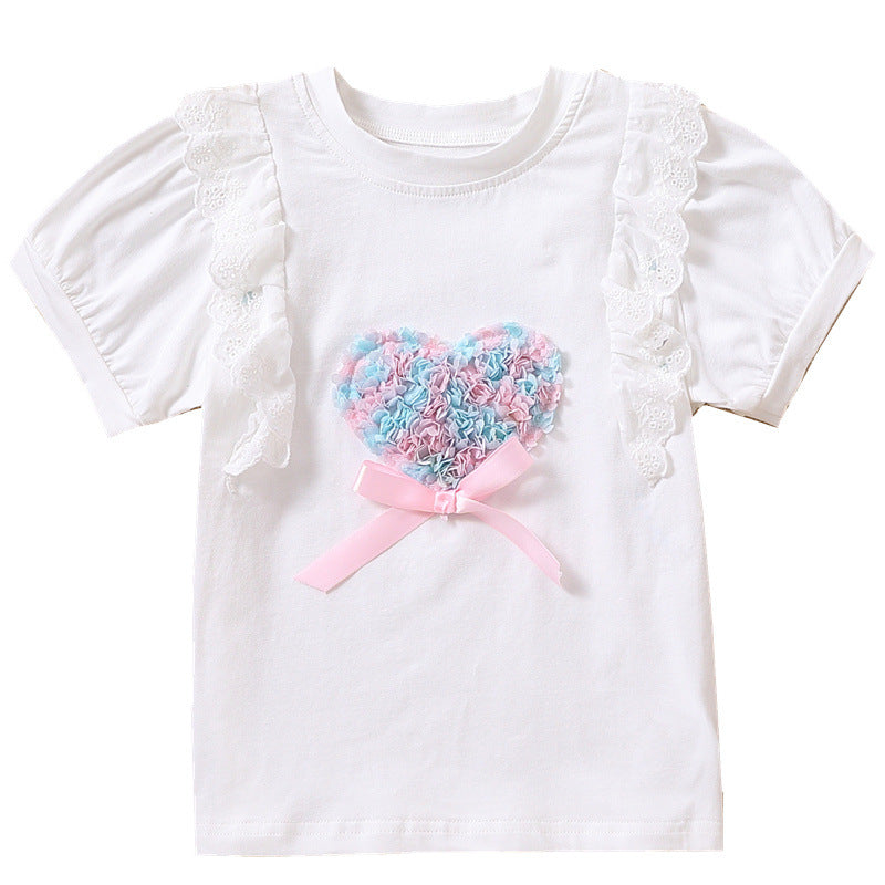 Mädchen T-Shirt mit Rüschendetails und Herzmotiv Echo Archiv