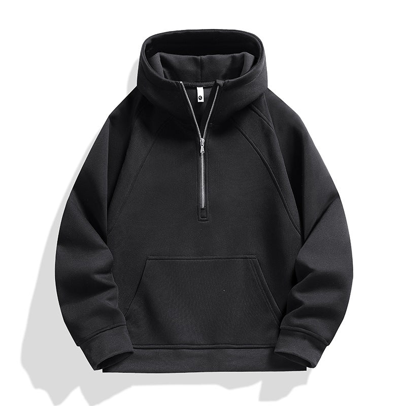 Unisex Halbzip-Kapuzenpullover mit hohem Kragen, Kängurutasche & gerippten Bündchen Echoarchiv