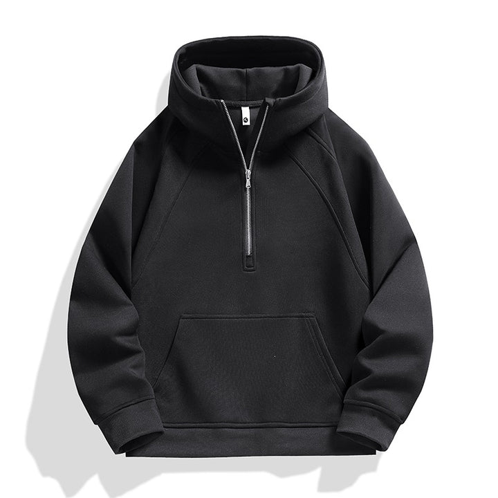Unisex Halbzip-Kapuzenpullover mit hohem Kragen, Kängurutasche & gerippten Bündchen Echoarchiv