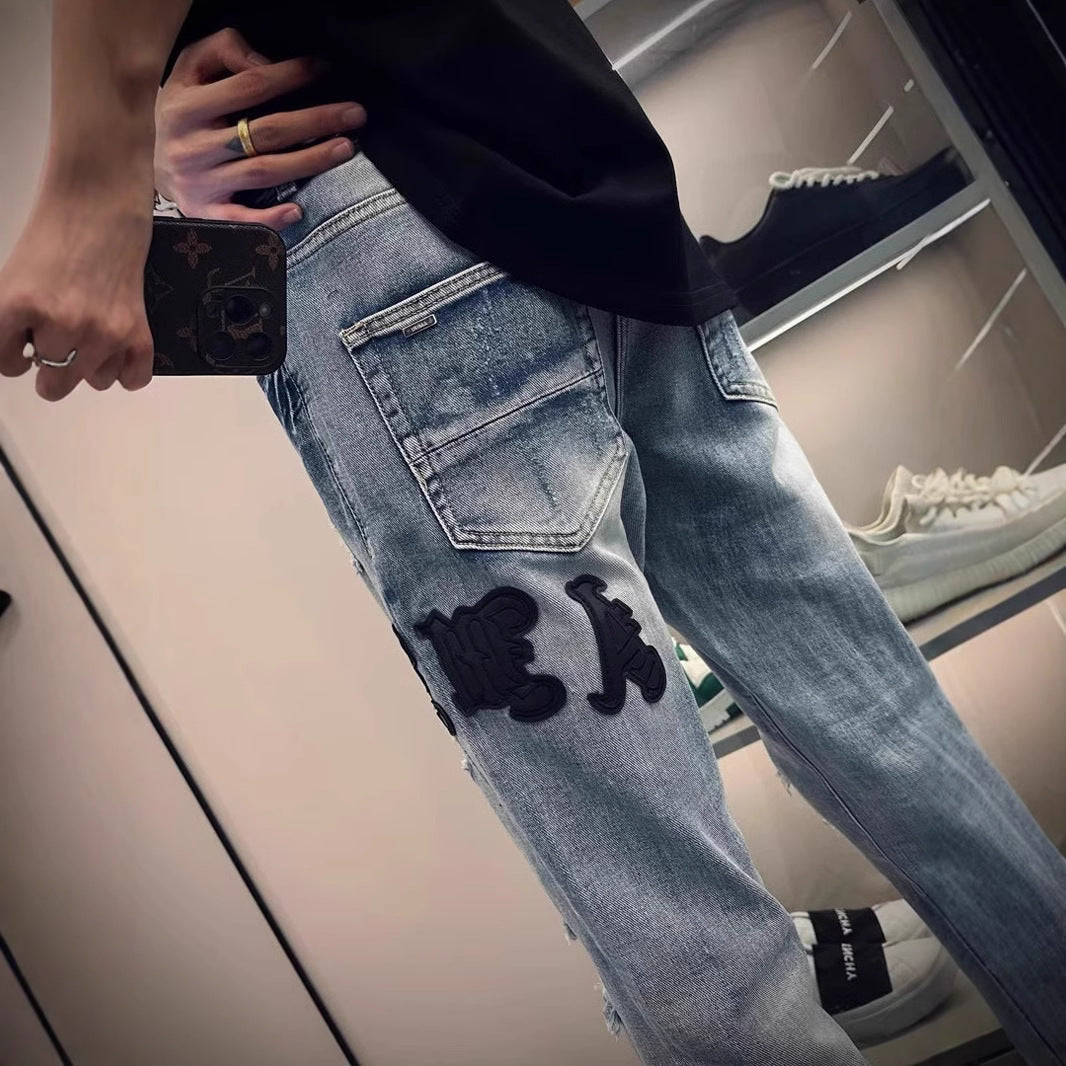 Herren Modische Ripped Jeans im Vintage-Stil Echoarchiv