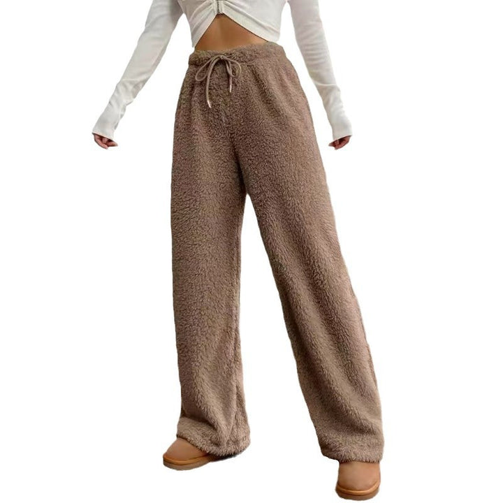 Damen nan hochtaillierte Teddyfleece-Loungehose mit weitem Bein, Kordelzug und seitlichen Eingrifftaschen Echo Archiv