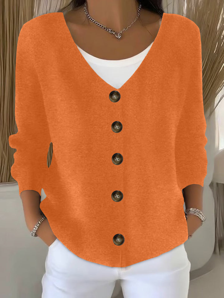 Damen Lockerer V-Ausschnitt Feinstrick-Cardigan mit Holzknopfleiste – Veloura