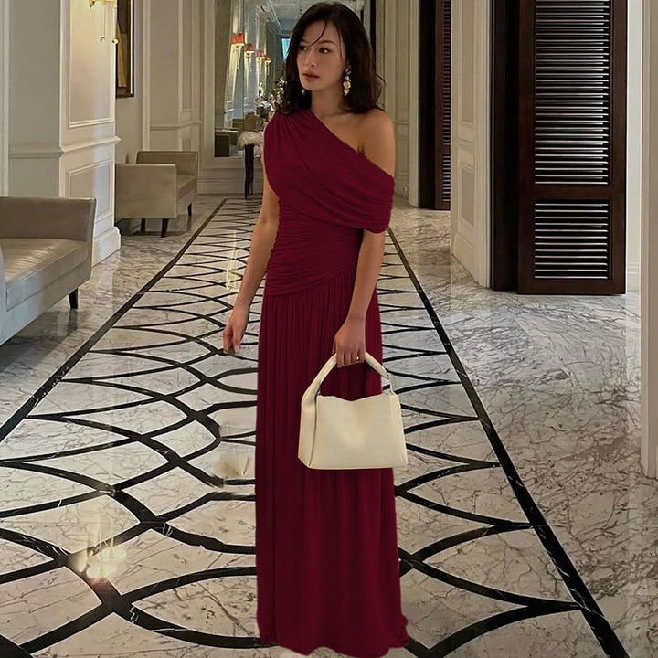 Damen Elegantes asymmetrisches Maxikleid mit Raffungen Echoarchiv