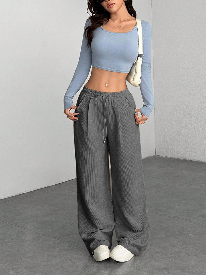 Damen Cordhose mit weitem Bein, elastischem Bund und Kordelzug Echo Archiv