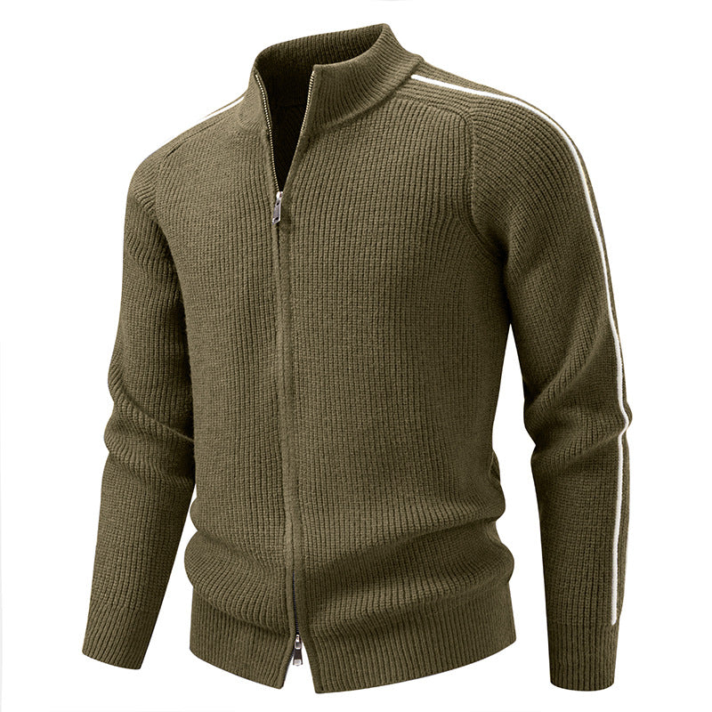 Herren nan Reißverschluss-Strickjacke mit Stehkragen, strukturierter Rippenoptik und kontraststreifen Echo Archiv