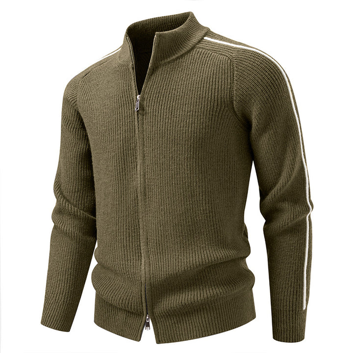 Herren nan Reißverschluss-Strickjacke mit Stehkragen, strukturierter Rippenoptik und kontraststreifen Echo Archiv