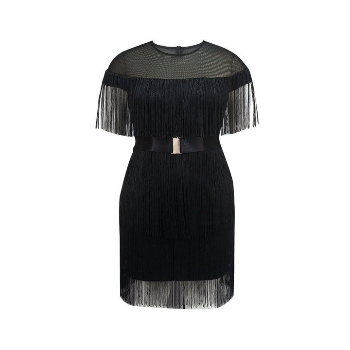 Damen Fransen Kleid mit elegantem Taillengürtel Echo Archiv