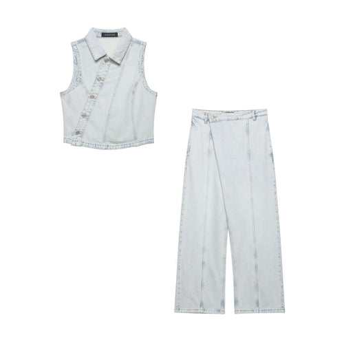Damen weite Denim-Hose mit hohem Bund und asymmetrischem Schnitt Echo Archiv