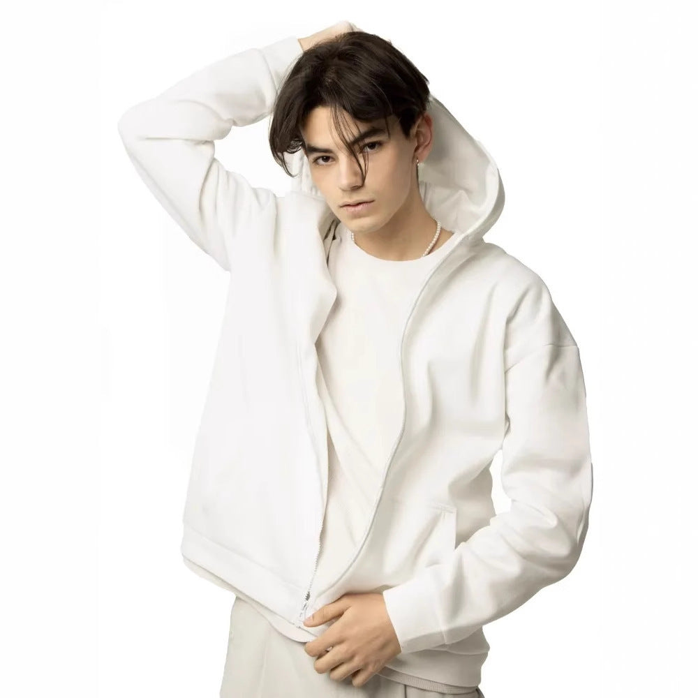 Herren minimalistischer Zip-Hoodie mit cleanem Oversize-Schnitt und weichem French-Terry-Futter – Cavarno